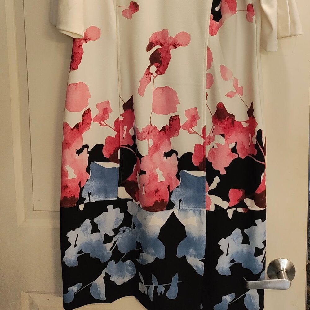 Pierri New York White Dress with Pink and Blue Floral Design Size 16